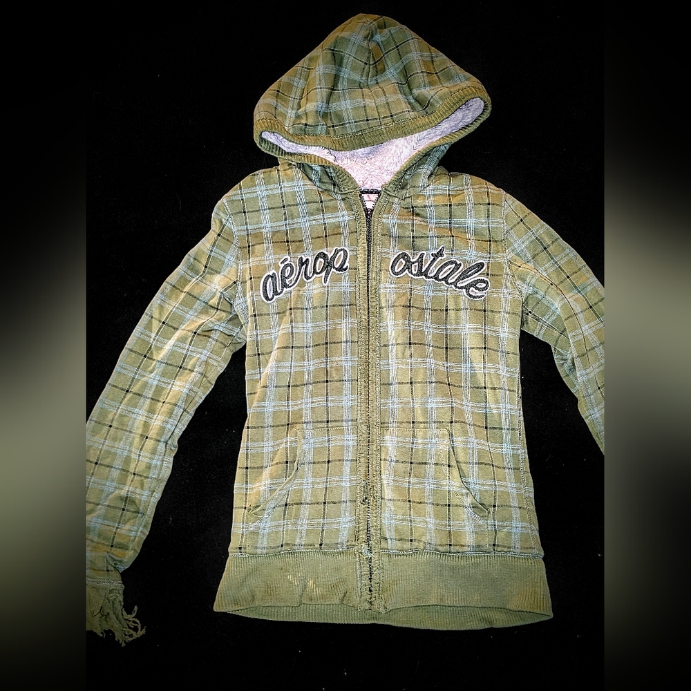 Aeropostale Fuzzy Plaid Hoodie